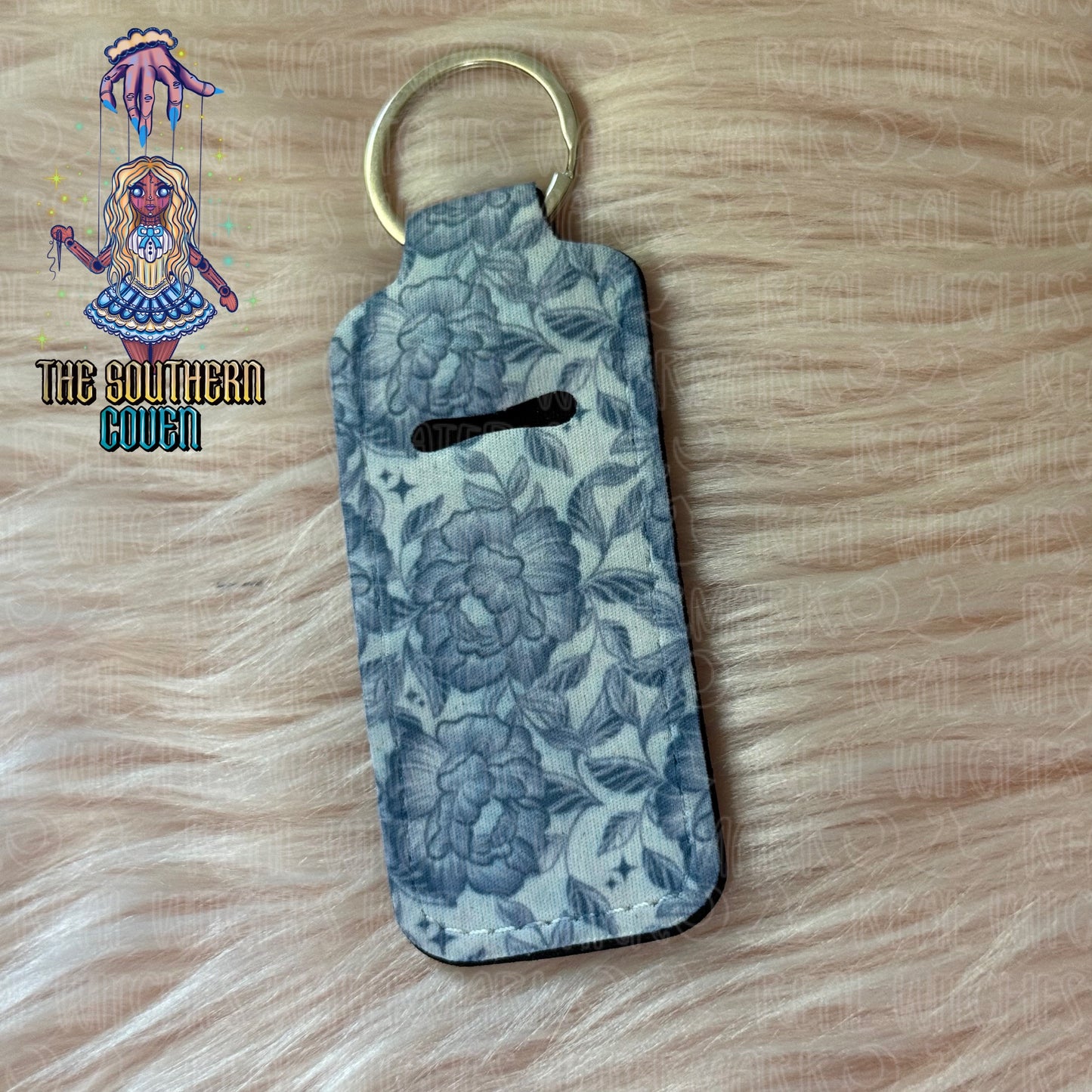 Chapstick Holder - White Blue Floral
