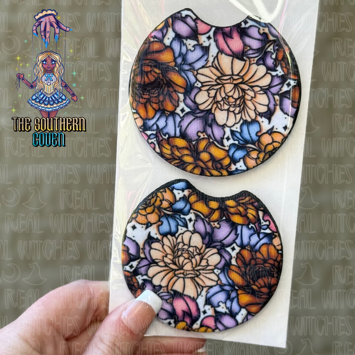 Car Coasters - Orange Floral