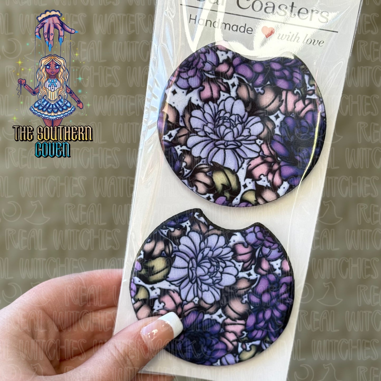 Car Coasters - Purple Floral