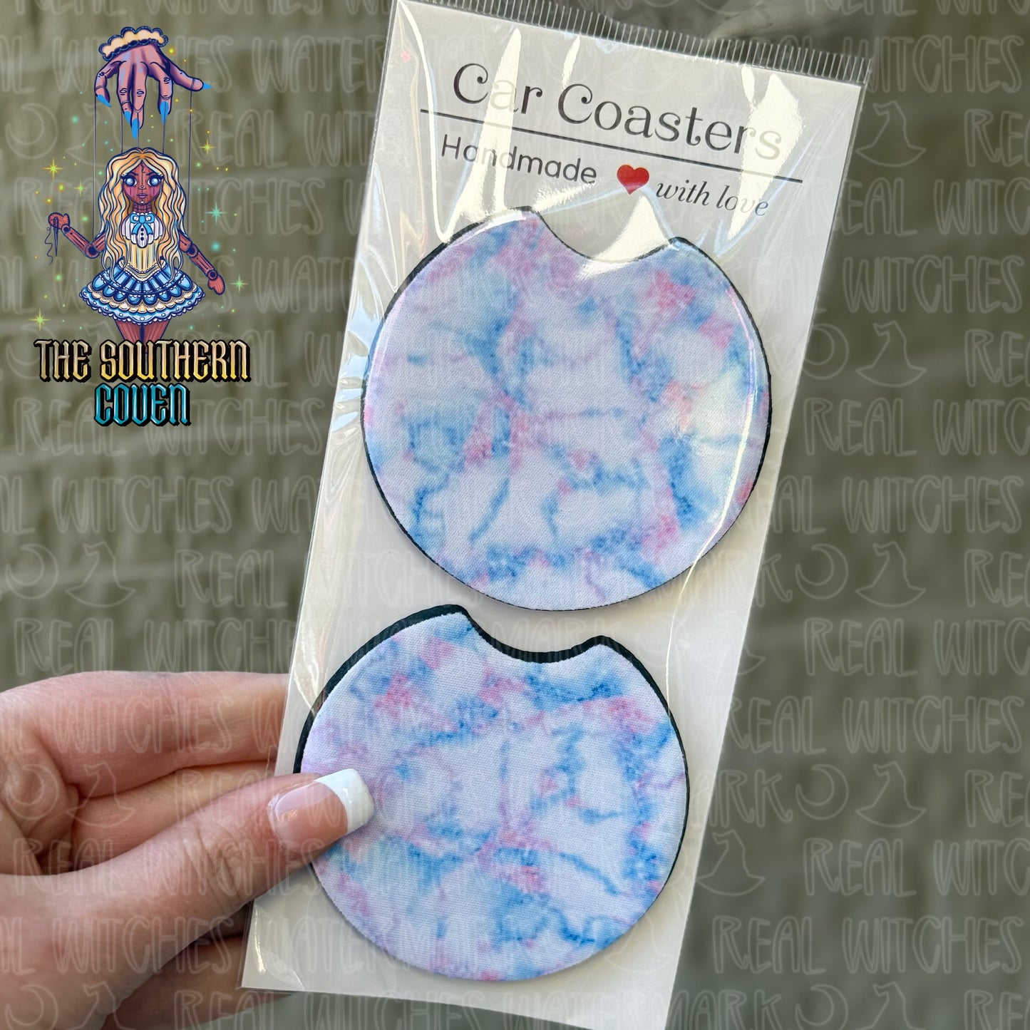 Car Coasters - Pink Blue Marble