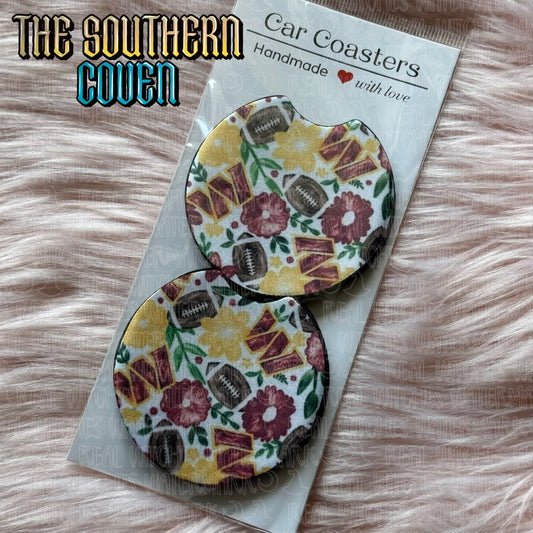 Car Coasters - Football Washington Floral