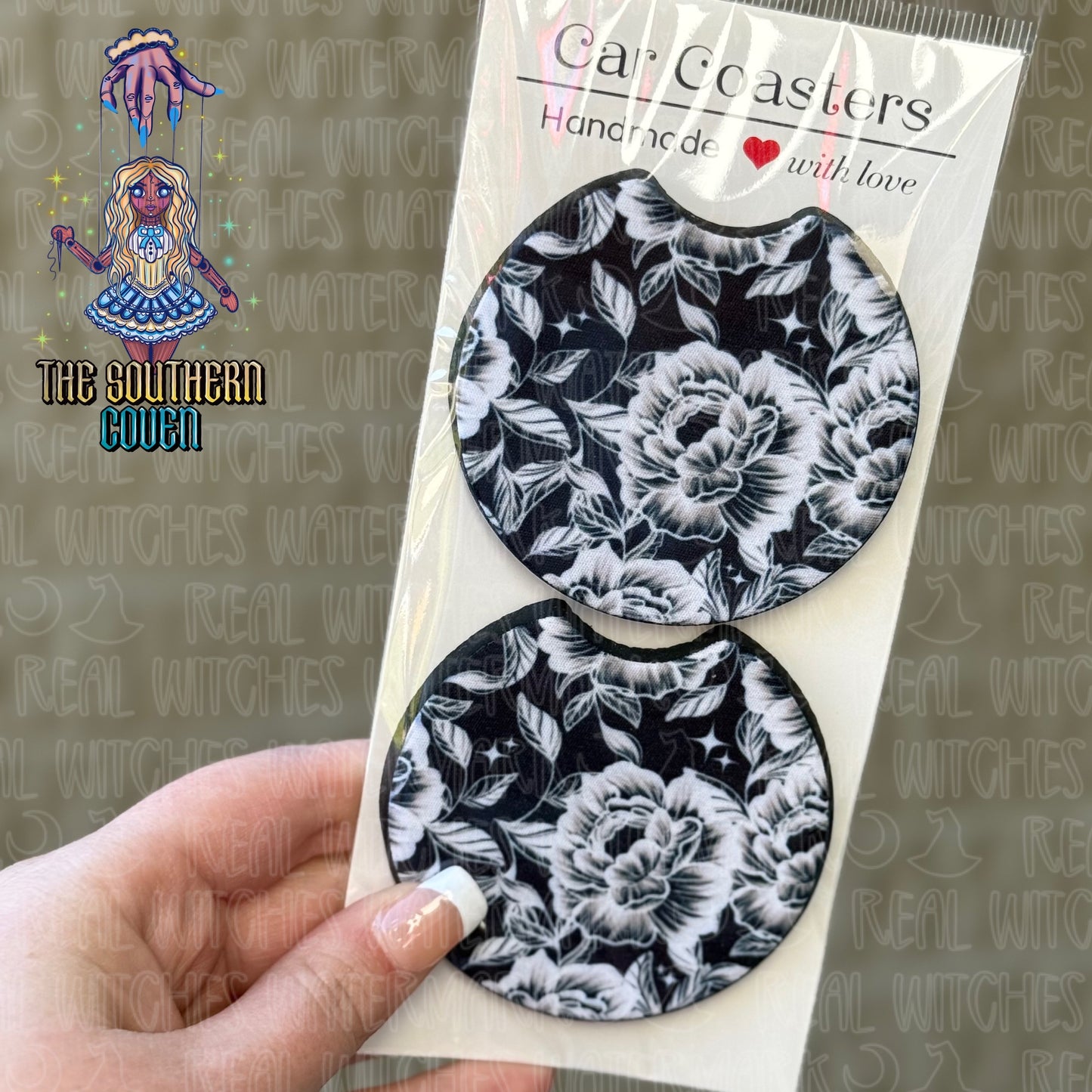 Car Coasters - BW Floral