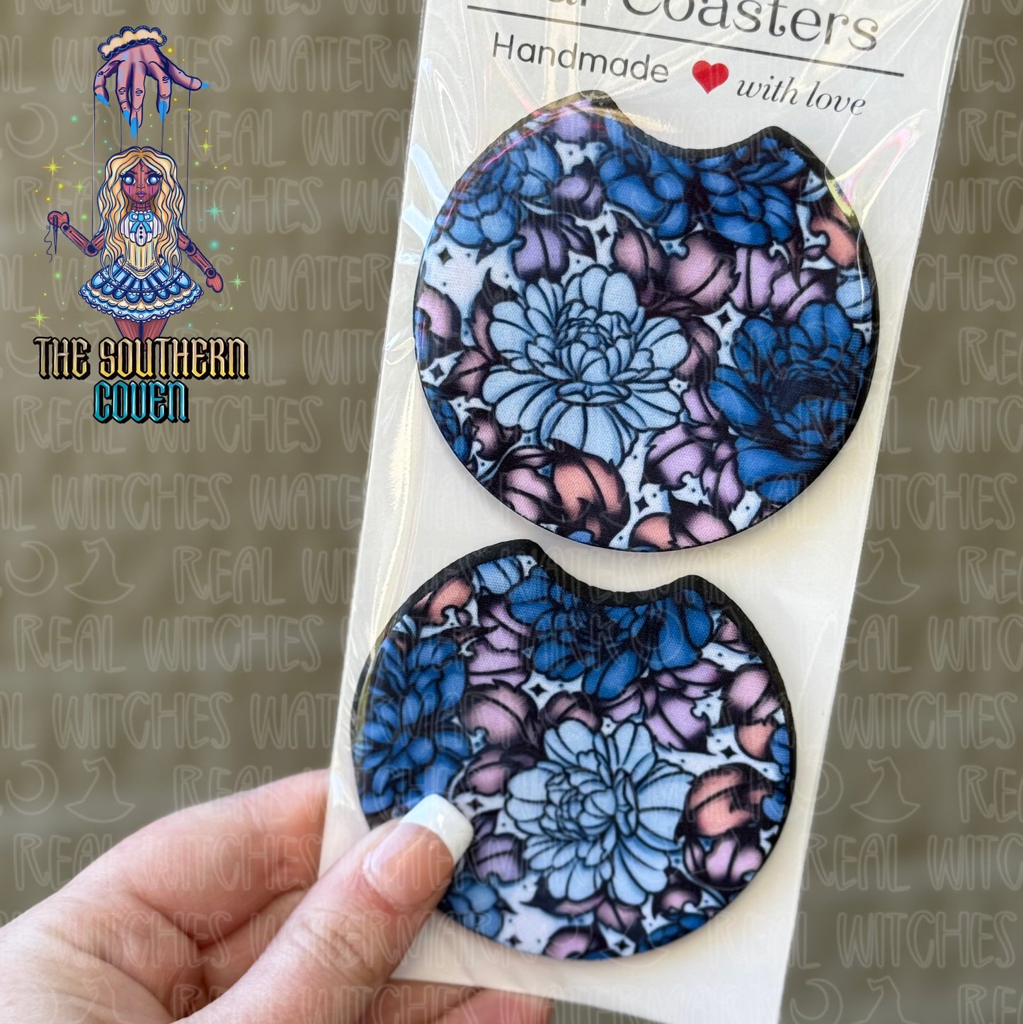 Car Coasters - Blue Floral