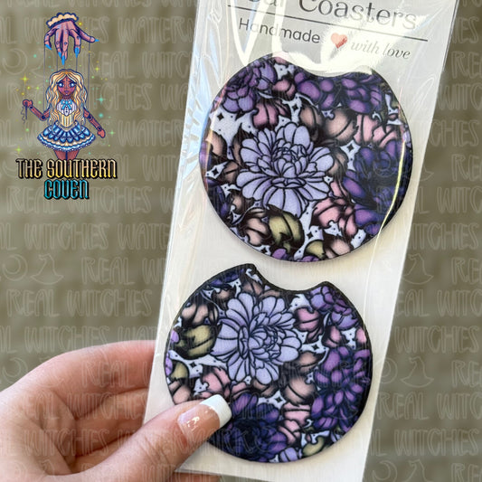 Car Coasters - Purple Floral